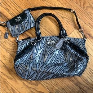 Silver Zebra Print Coach Purse and Wristlet